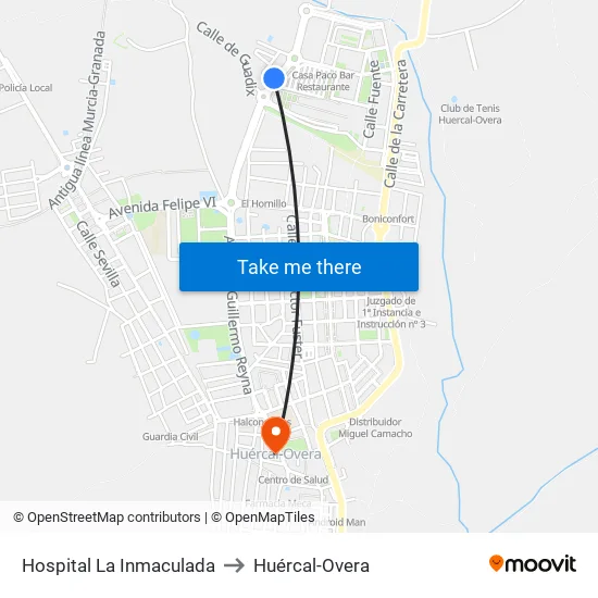 Hospital La Inmaculada to Huércal-Overa map