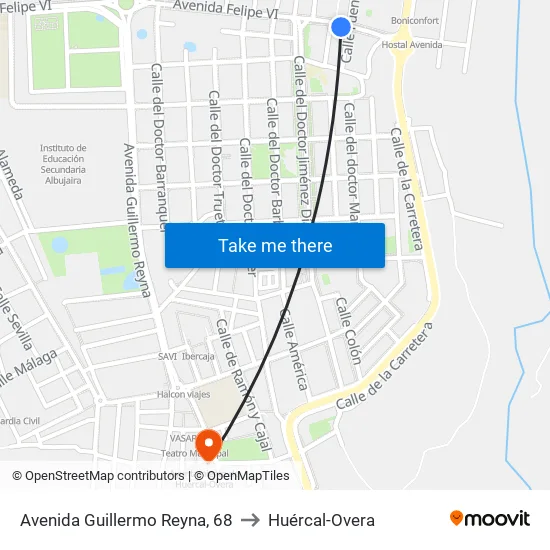 Avenida Guillermo Reyna, 68 to Huércal-Overa map