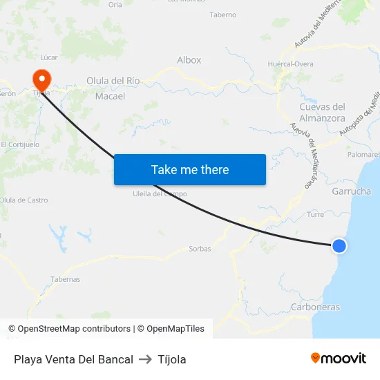 Playa Venta Del Bancal to Tíjola map