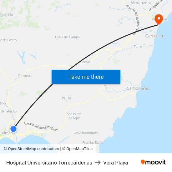 Hospital Universitario Torrecárdenas to Vera Playa map