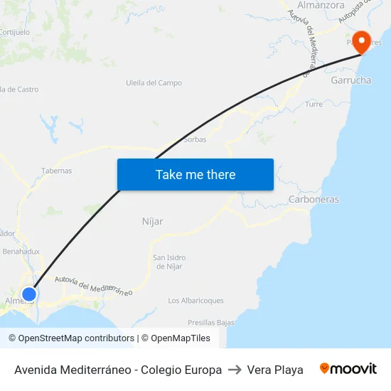 Avenida Mediterráneo - Colegio Europa to Vera Playa map