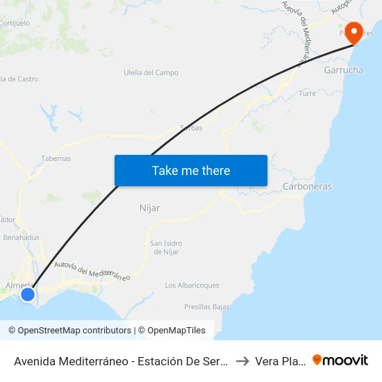 Avenida Mediterráneo - Estación De Servicio to Vera Playa map