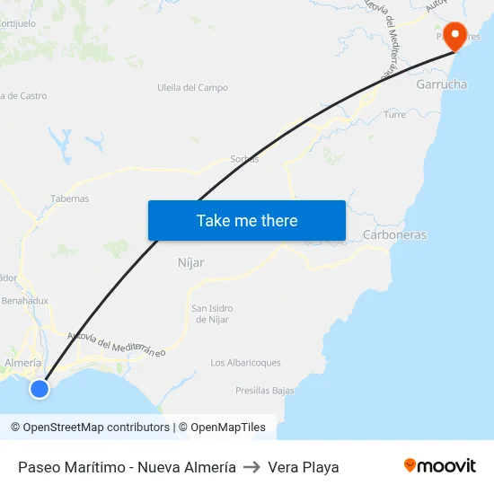 Paseo Marítimo - Nueva Almería to Vera Playa map