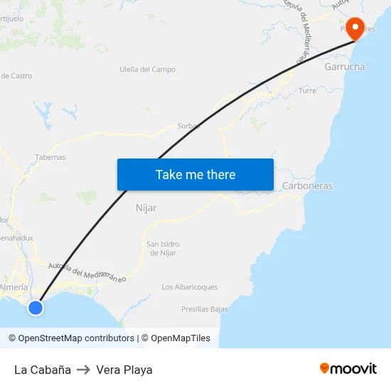 La Cabaña to Vera Playa map