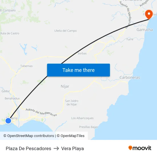 Plaza De Pescadores to Vera Playa map