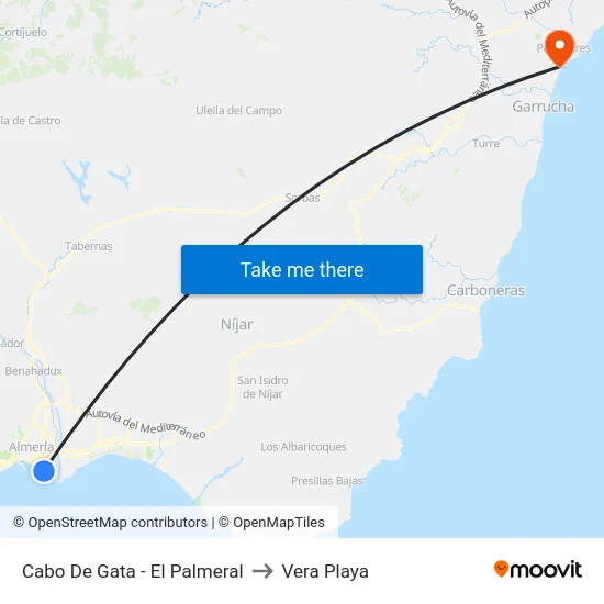 Cabo De Gata - El Palmeral to Vera Playa map