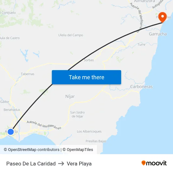 Paseo De La Caridad to Vera Playa map