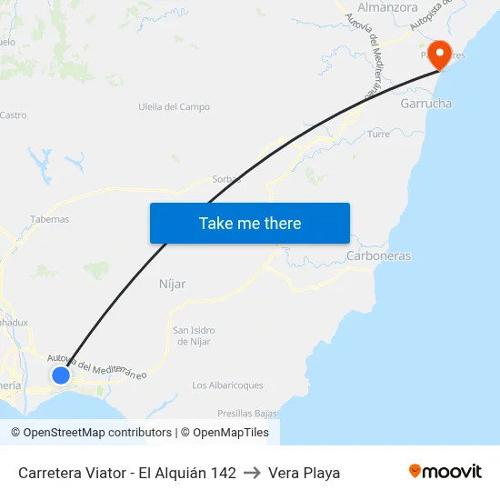 Carretera Viator - El Alquián 142 to Vera Playa map