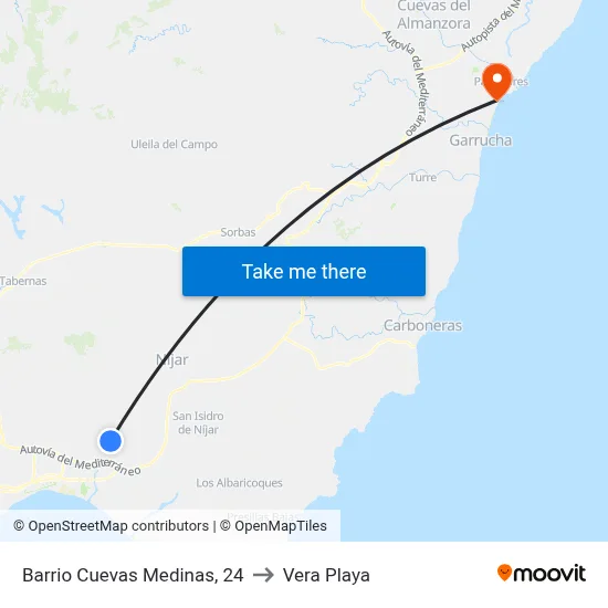 Barrio Cuevas Medinas, 24 to Vera Playa map