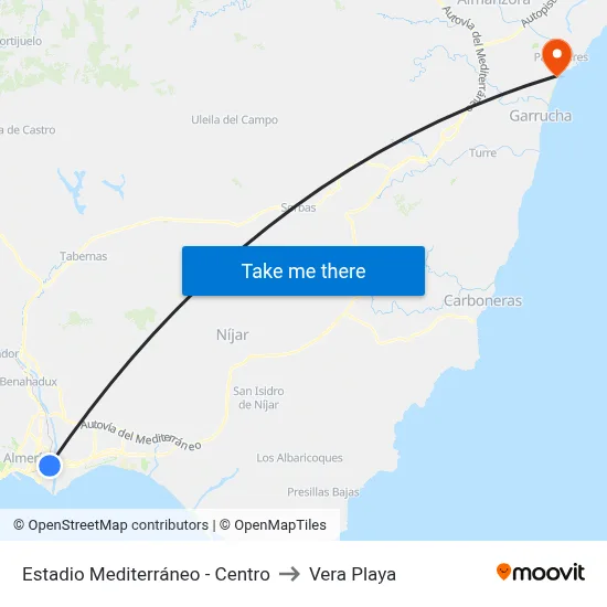 Estadio Mediterráneo - Centro to Vera Playa map