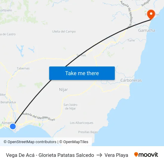 Vega De Acá - Glorieta Patatas Salcedo to Vera Playa map