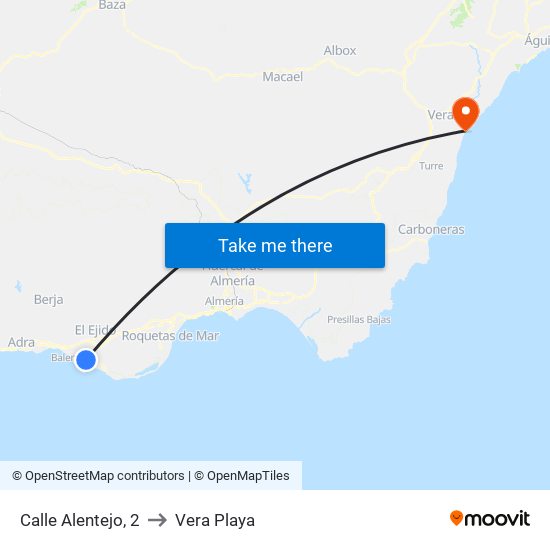 Calle Alentejo, 2 to Vera Playa map