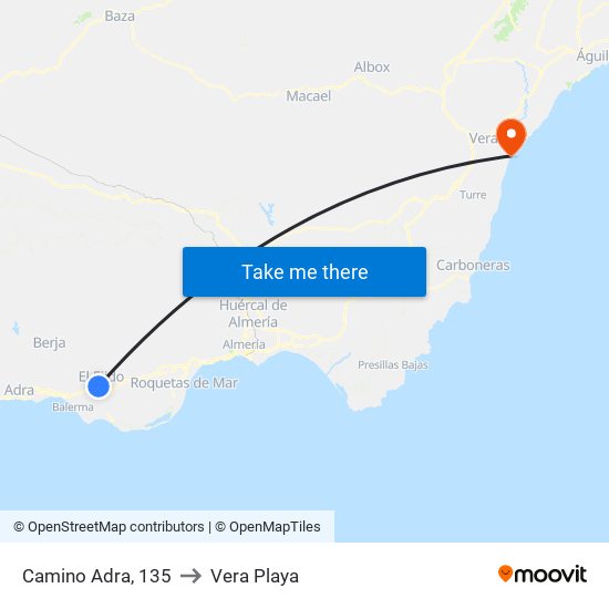 Camino Adra, 135 to Vera Playa map