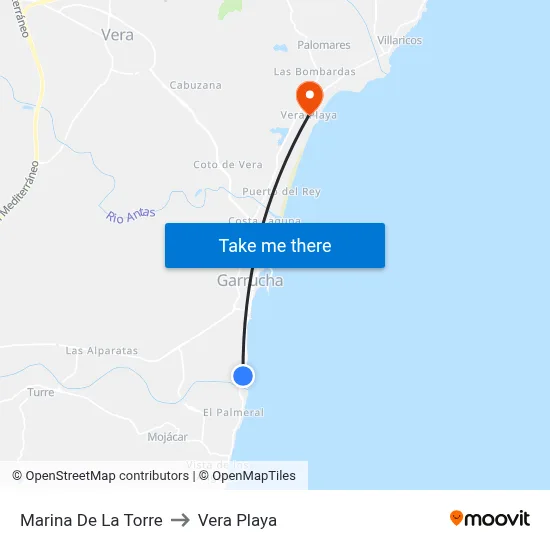 Marina De La Torre to Vera Playa map