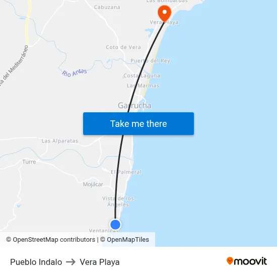 Pueblo Indalo to Vera Playa map