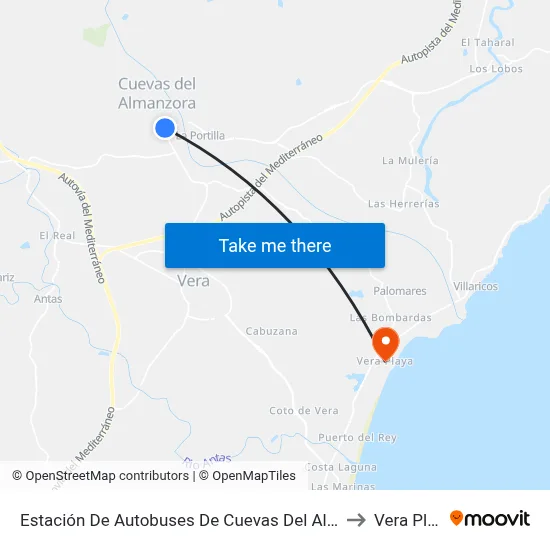 Estación De Autobuses De Cuevas Del Almanzora to Vera Playa map