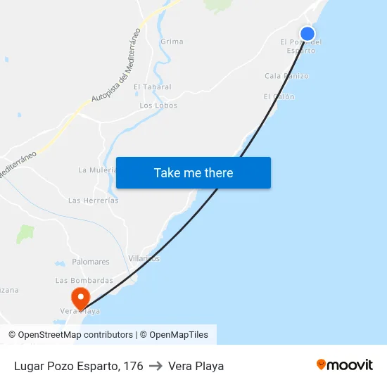 Lugar Pozo Esparto, 176 to Vera Playa map