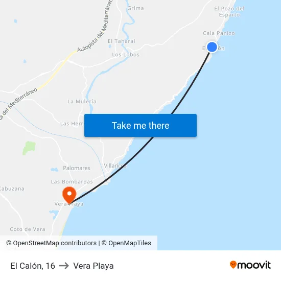 El Calón, 16 to Vera Playa map