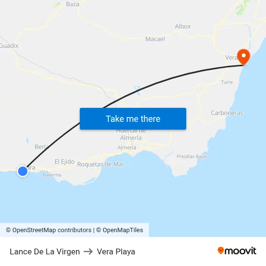 Lance De La Virgen to Vera Playa map