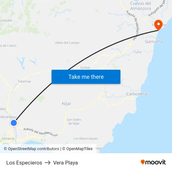Los Especieros to Vera Playa map