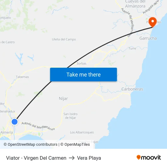 Viator - Virgen Del Carmen to Vera Playa map