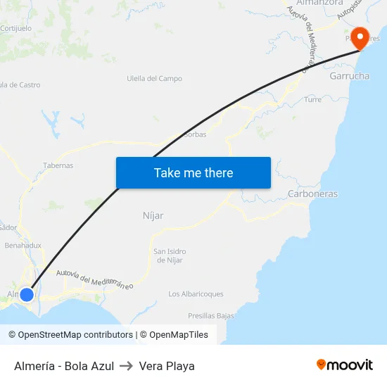 Almería - Bola Azul to Vera Playa map