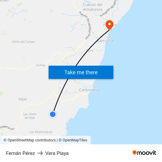 Fernán Pérez to Vera Playa map