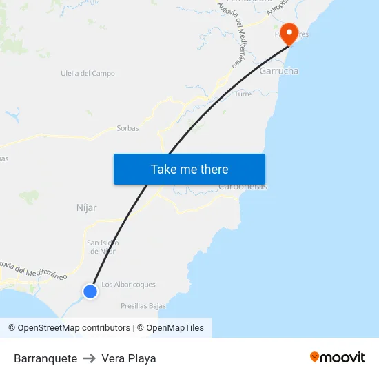 Barranquete to Vera Playa map