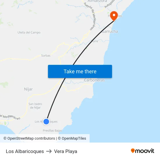 Los Albaricoques to Vera Playa map