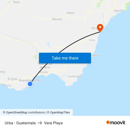 Urba - Guatemala to Vera Playa map