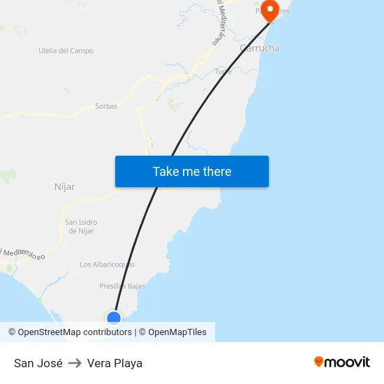 San José to Vera Playa map