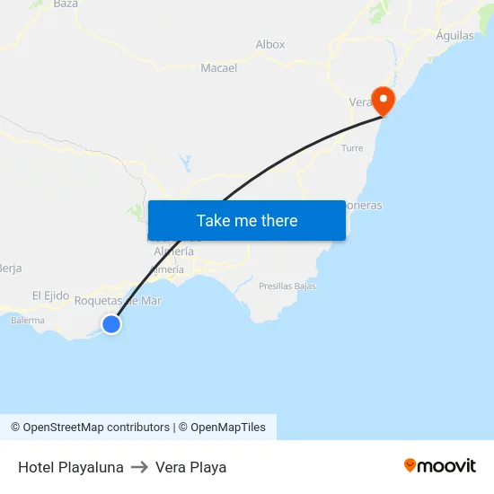 Hotel Playaluna to Vera Playa map