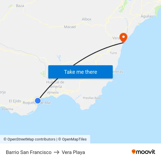Barrio San Francisco to Vera Playa map