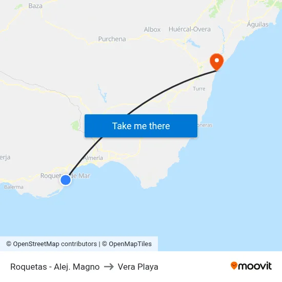 Roquetas - Alej. Magno to Vera Playa map