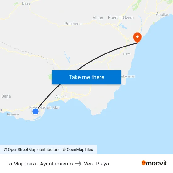 La Mojonera - Ayuntamiento to Vera Playa map