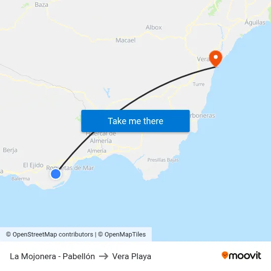 La Mojonera - Pabellón to Vera Playa map