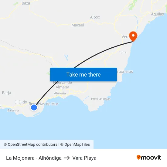 La Mojonera - Alhóndiga to Vera Playa map