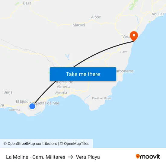La Molina - Cam. Militares to Vera Playa map
