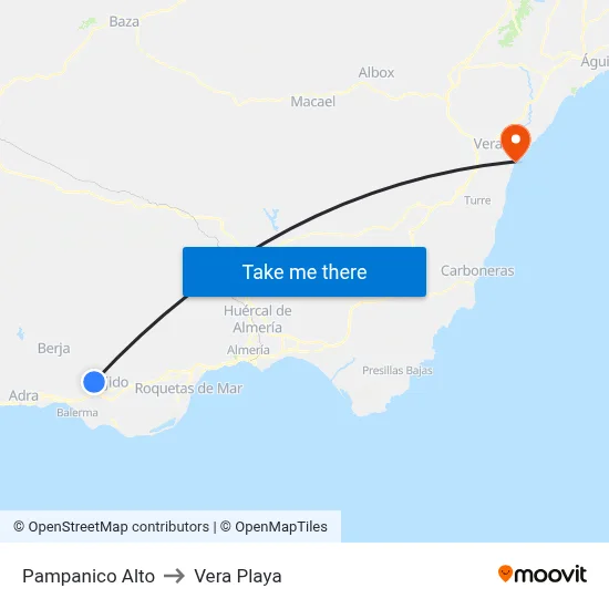 Pampanico Alto to Vera Playa map