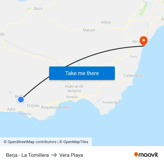 Berja - La Tomillera to Vera Playa map