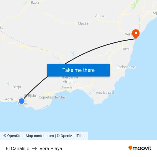 El Canalillo to Vera Playa map
