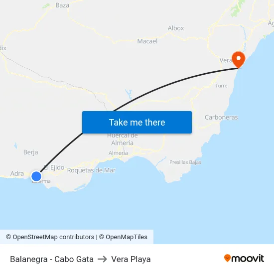 Balanegra - Cabo Gata to Vera Playa map