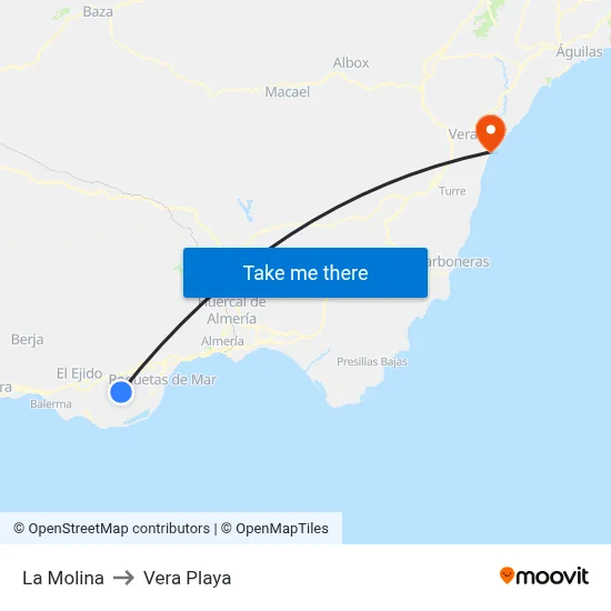 La Molina to Vera Playa map