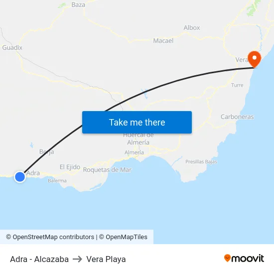 Adra - Alcazaba to Vera Playa map