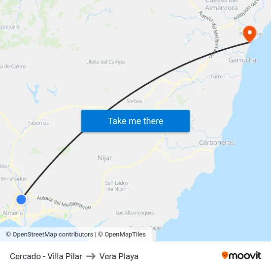 Cercado - Villa Pilar to Vera Playa map