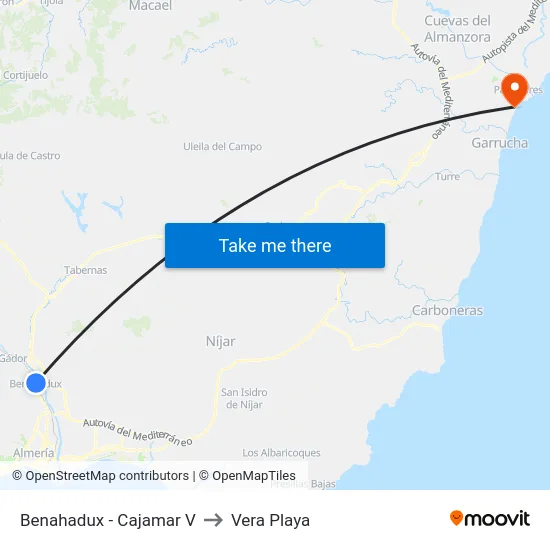 Benahadux - Cajamar V to Vera Playa map