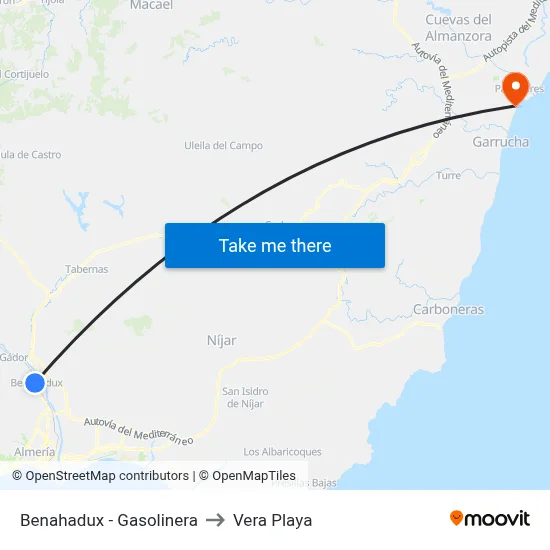 Benahadux - Gasolinera to Vera Playa map