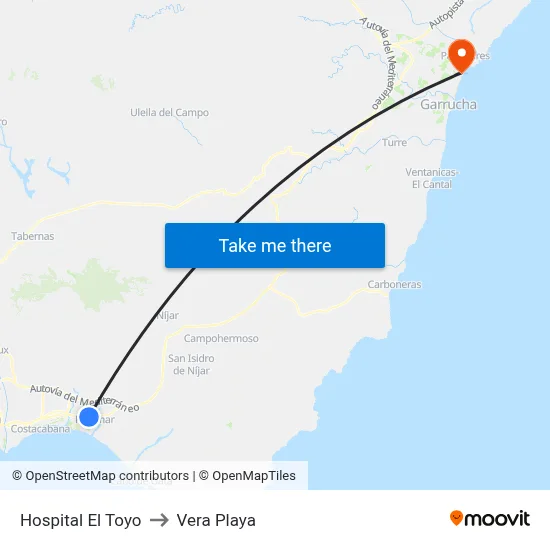Hospital El Toyo to Vera Playa map