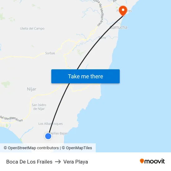 Boca De Los Frailes to Vera Playa map