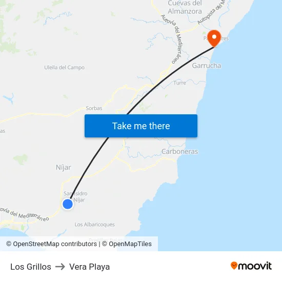 Los Grillos to Vera Playa map